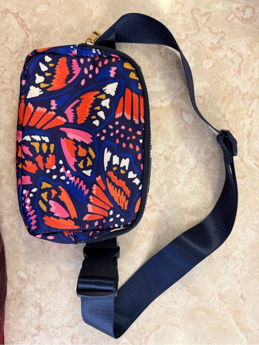 Navy Butterfly-Pattern Crossbody Belt Bag